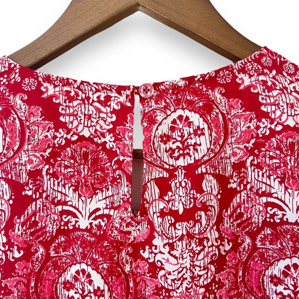 Talbots Red White Floral Damask Blouse 4 Sleeveless Medallion Print Keyhole Top - Picture 6 of 6